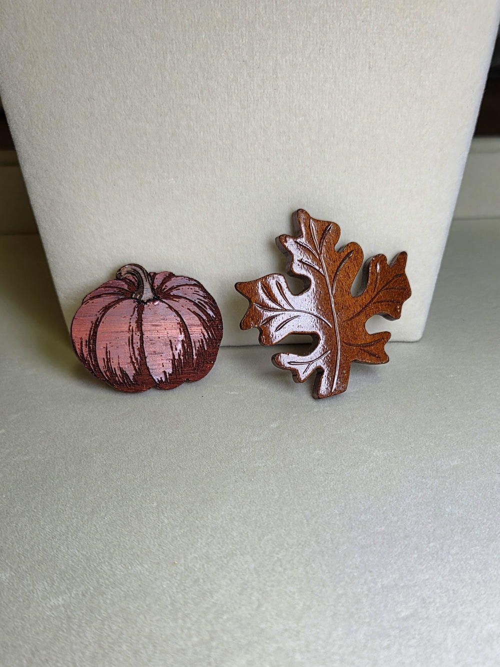 Leaf Pumpkin Fall Wood Brooch Set